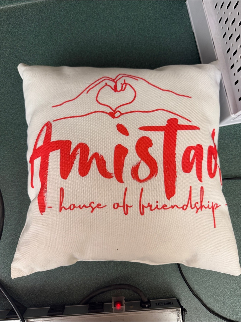 Amistad Friendship Decorative Pillow with Red Script